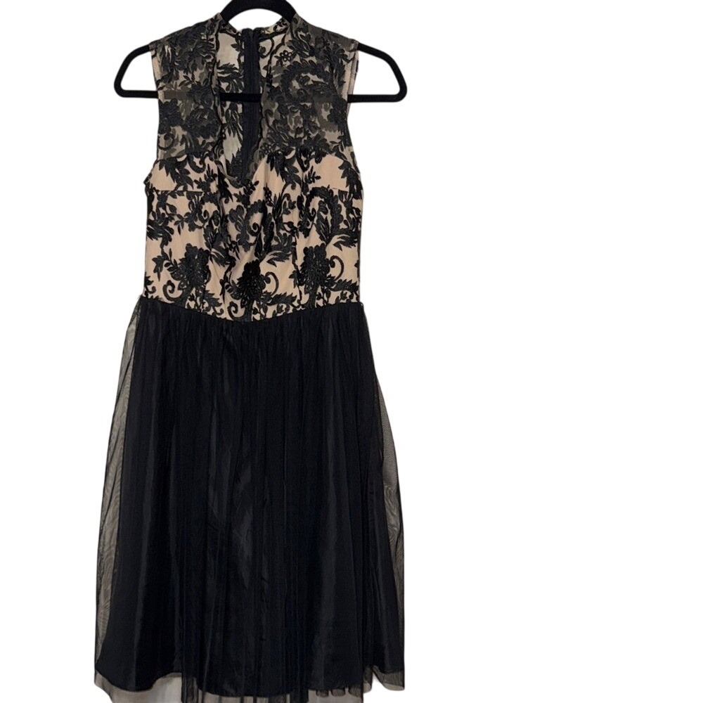 Jackie Jon New York Black Lace Tulle Fit and Flare Cocktail Dress Size 4 26293